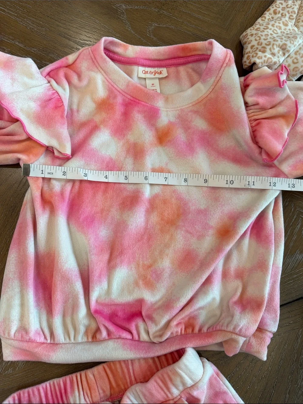 Cat & Jack Pink Tie-Dye and Cream Leopard Ruffle Pajama Set Duo